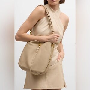 Rebecca Minkoff Darren Leather Shoulder Bag Pebbled Leather Cream Gold Hardware